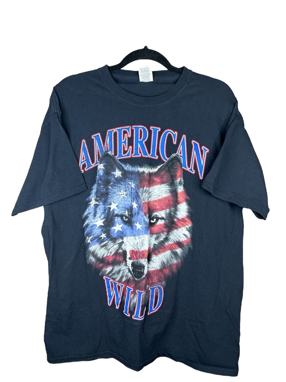 Vintage Fruit of The Loom Patriotic  ‘American Wild’ Black Graphic Tee Size XL